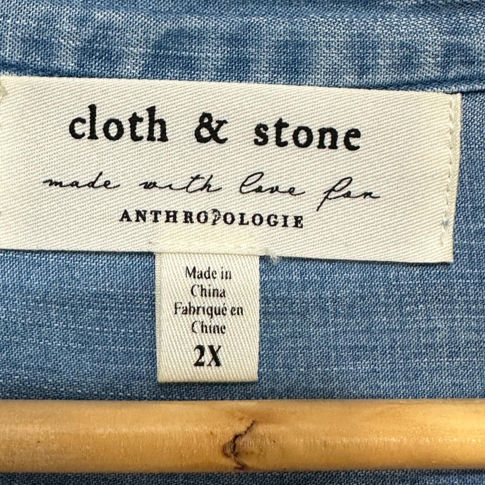 Cloth & Stone Anthropologie Tencel Button Down Shirt Womens Plus 2X Blue Relaxed - Picture 4 of 9